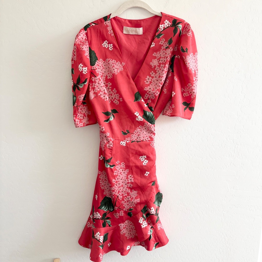 KEEPSAKE THE LABEL This Moment Satin Wrap Dress Flutter Hem Elegant M - Picture 3 of 7
